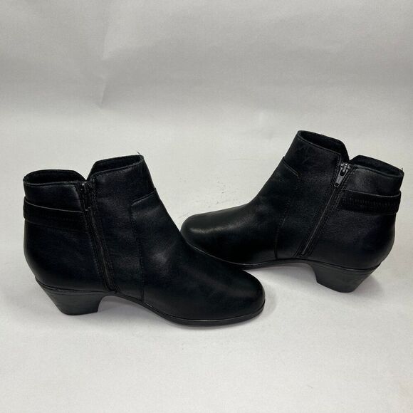 Clarks Women's Size 8.5 Emily Holly Black Leather Ankle Booties - Picture 7 of 14